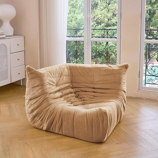 N&ampV Fireside Corner Chair Mid Century Armless Floor Sofa Soft Premium Corduroy Floor Lounge Chair Foam Sofa Accent Chair for Living Room Bedroom and Office (Beige)