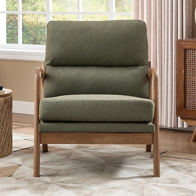 Bonzy Home Mid Century Modern Accent Chairs Set of 2 Solid Wood Frame Upholstered Lounge Armchairs with Supportive Cushions Living Room Conversation Chairs Green