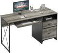 Bestier Office Desk with Drawers 55 inch Industrial Computer Desk with Storage Wood Teacher Desk with Keyboard Tray &amp File Drawer for Home Office Dark Gray Oak