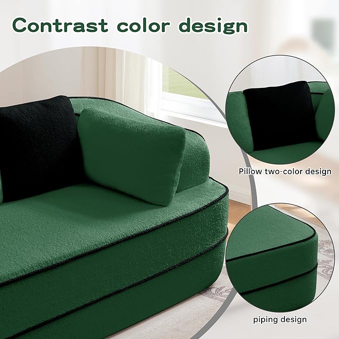 KEIKI 2Seat Modular Boneless Sectional Velvet Sofa Couch with Chaise for Garden Home Bedroom Studio Style Conscious Nature Lovers Luxurious Elegant Sophisticated Refined Quality Design Green