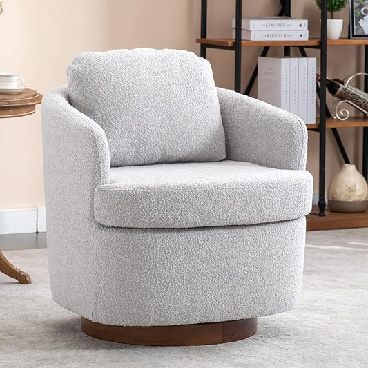 Teddy Fabric Armchair360°Swivel ArmchairClub Reading Chair for ApartmentLiving RoomOfficeReception AreaLight Gray