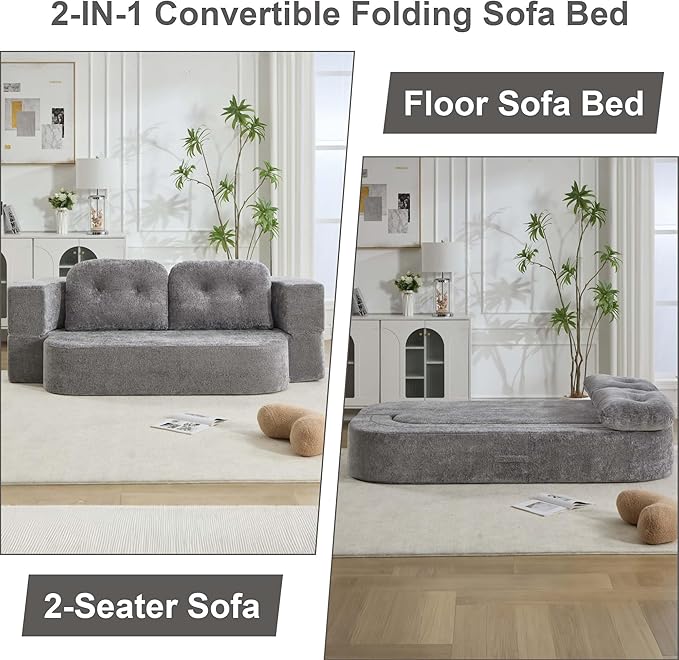 KIVENJAJA 78.7 Boneless Loveseat Convertible Folding Sofa Bed Full Size with Pillows Comfy Cloud Fold Out Couch Foldable Sleeper Sofa Bed for Living Room Small Spaces Office Apartment Grey