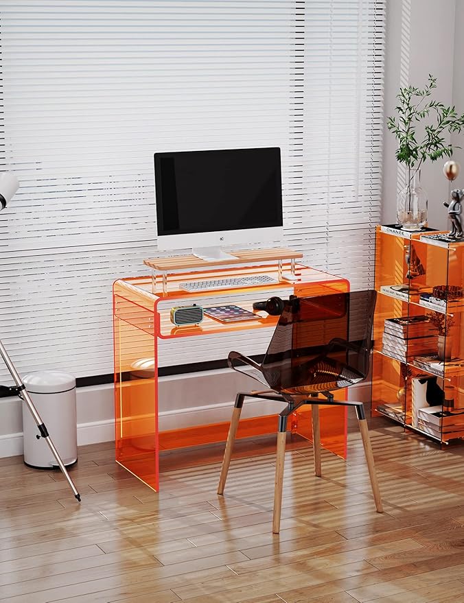 Acrylic Desk Laptop Study Table Home Office Console Table Entrance Tables 33.5'' x 15.7'' x 29.5'' (Orange)
