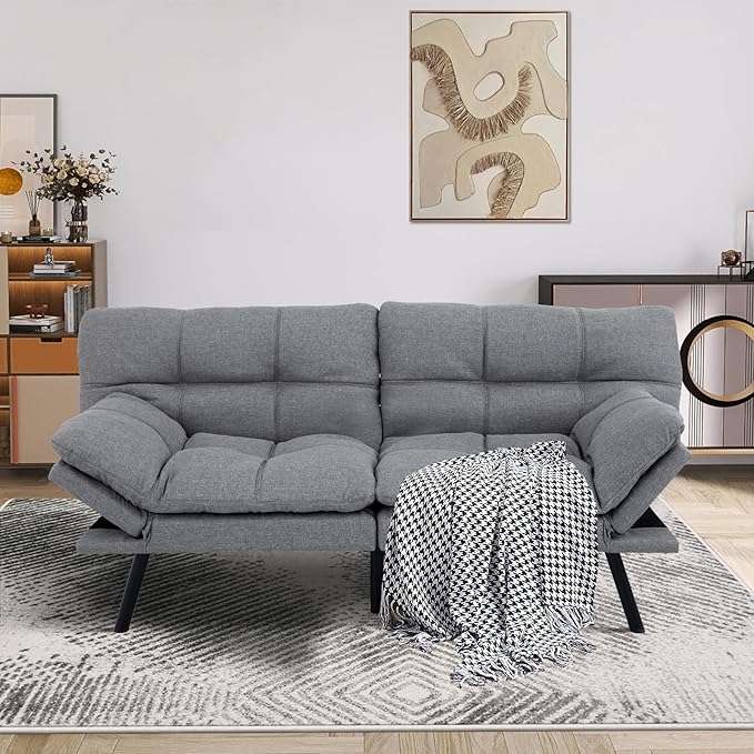 MUUEGM Futon Couch with 71 Adjustable High Density Memory Foam Futon Sofa Bed Modern Design Sofa Bed for Living Room Sleeping and Relaxing(Fabric Light Gray)