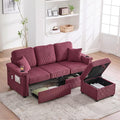 76.8 L-Shaped Sleeper Sofa with Storage Ottoman USB Ports Cup Holders&ampLED Lights Side Pockets Comfy Corduroy Modern 3-Seater Small Couch Bed for Living Room with 2 Throw Pillows (Wine Red)