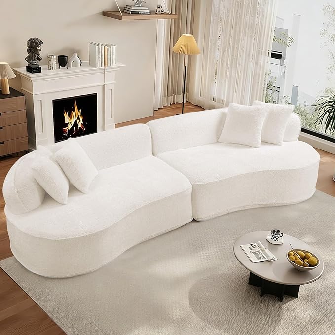 114 Modular Curved Cloud Couch Oversized Sectional Sofa for Living Room Modern Boneless 4-Seater Luxury Plush Boucle with Deep Seat Ideal for Living Room Office Apartment No Assembly White