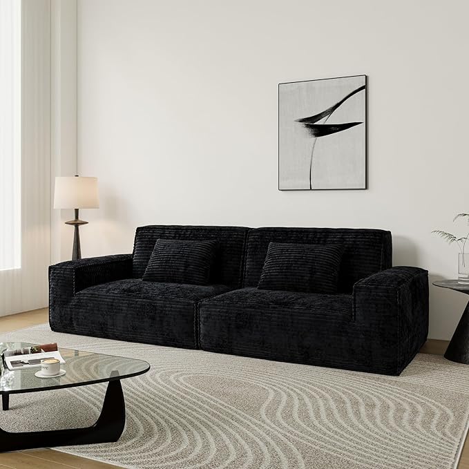 106 Cloud Sectional Couch with Deep Seat No Assembly Required Modern Upholstered Boneless Couches with 2 Pillows Full Sponge Compressed Sofa for Living Room/Apartment (Black)