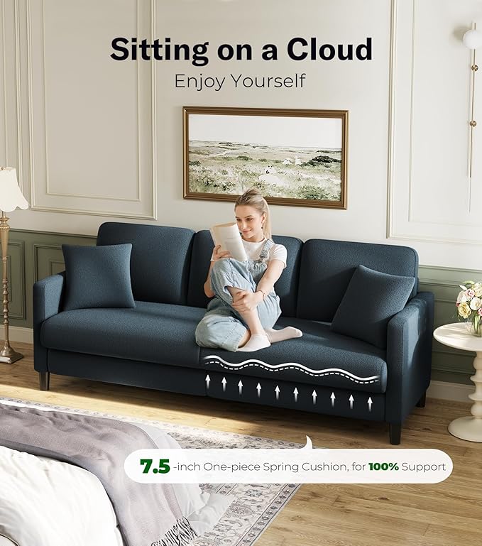 83 Couches for Living Room Comfy Sofas for Living Room Teddy Sofa Couch Tool-Free Setup Loveseat Sofa All-Wood Love Seat Couches Small Couch 2 Pillows Included Blue Grey