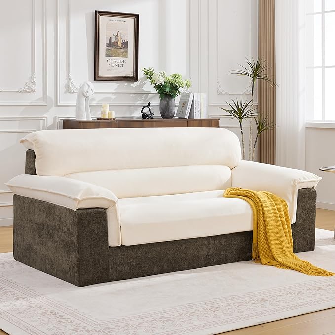 80'' Boneless Loveseat Sofa Oversized 2 Seater Couches Chenille Memory Foam Deep Seat Sofa for Living Room No Assembly Brown
