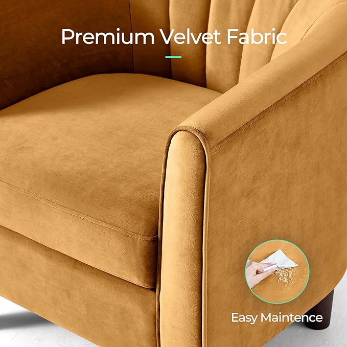 LINSY Accent Chair Set of 2 Velvet Barrel Chair with Ottoman Modern Comfy Small Armchair for Small Spaces Reading Room Living Room Bedroom Kids Room Office Yellow