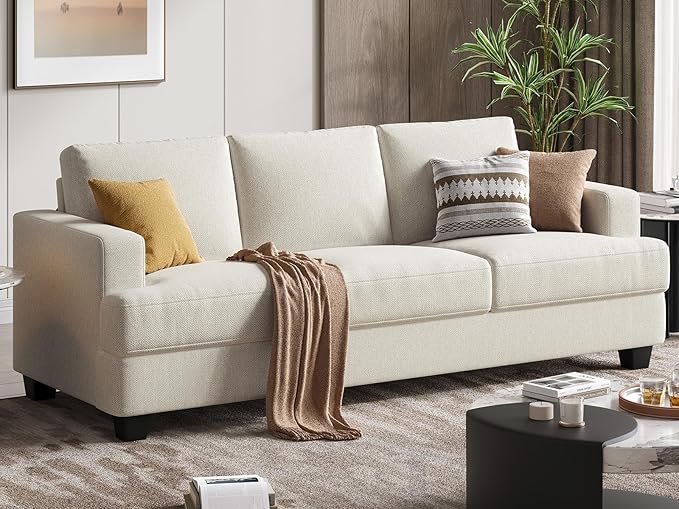 Fadware Sofa Couch 3 Seater Sofa with Suppleness Armrests Fabric Deep Seat Sofa with Upholstered Cushion&amp Backrests Modern Comfy Couch for Living Room Apartment