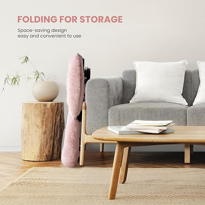 Comfy Saucer Chair Faux Fur Disc Chair Foldable Lounge Lazy Chairs for Living Room Bedroom Dorm Reading Chair for Kids Adults Girls Teens Pink