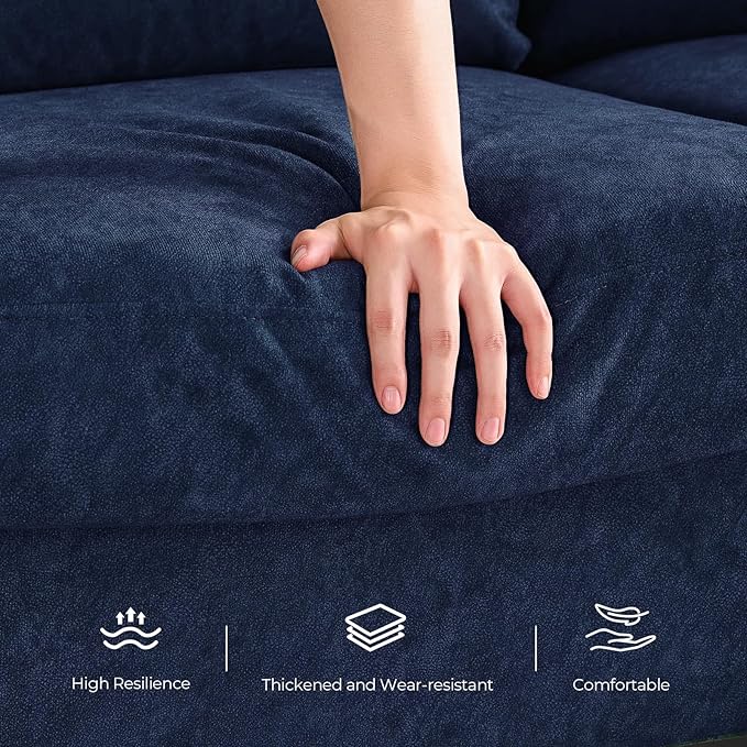3 Seater Sofa Couch with Deep Seat 90 Modern Upholstered Sofa with Armrests Easy Installation Comfy Couches for Living Room Apartment Blue
