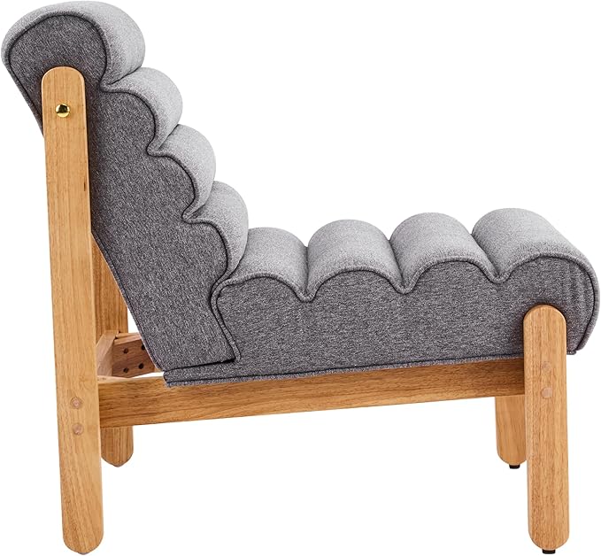 Scott Living Fluffy Low Profile Accent Chair Modern Living Room Armless Lounge Chair Fabric Comfy Reading Chair for Bedroom Wooden Frame and Thick Padded Seat Grey+Natural