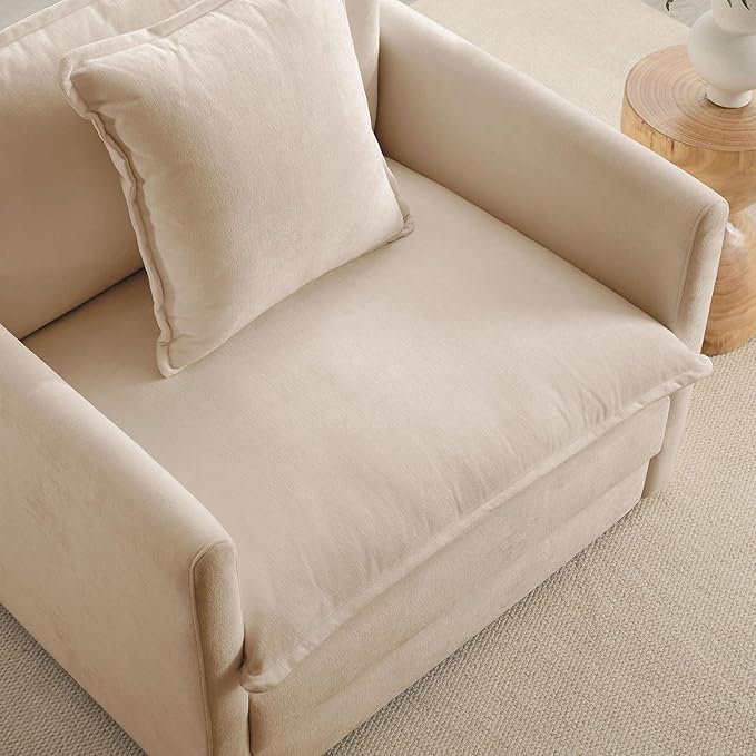 Chenille Oversized Accent Chair - 39 W Big Comfy Reading Chair Modular Cloud Sofa Chair Cozy Armchair for Living Room Bedroom Kids Room Reading Nook Sandy Beige