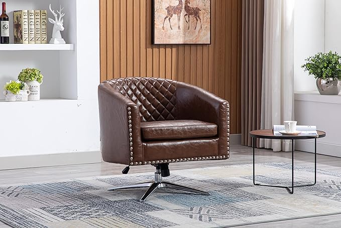 Swivel Barrel Chair Living Room Chair with Nailheads and Metal Base