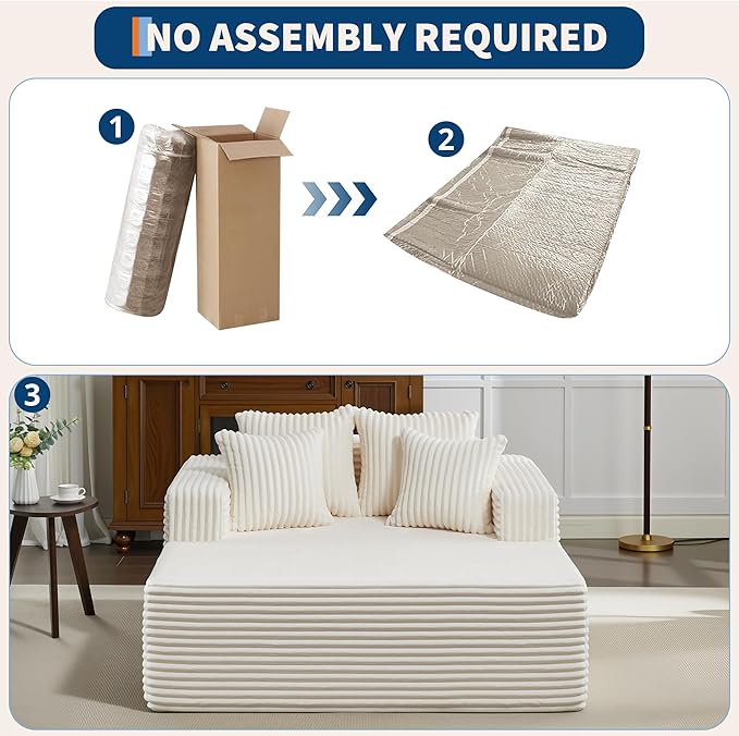 Oversized Chaise Lounge Chair Indoor 61 D x 54 W 2‑Person Comfy Cloud Boneless Couch Corduroy Foam No Assembly Required Sofa Bed with 4 Pillows &amp Armrests for Living Room &amp Bedroom
