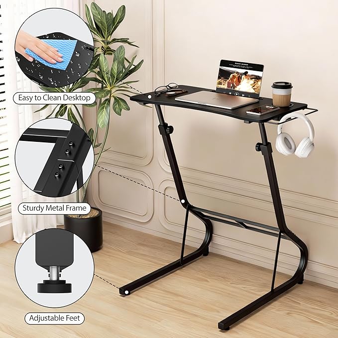 GRLEAF Adjustable Height Standing Desk for Walking Pad Treadmill Desk for Laptop with Cup Holder Desks for Bike/Cycling Used for Bedrooms and Offices (Black)