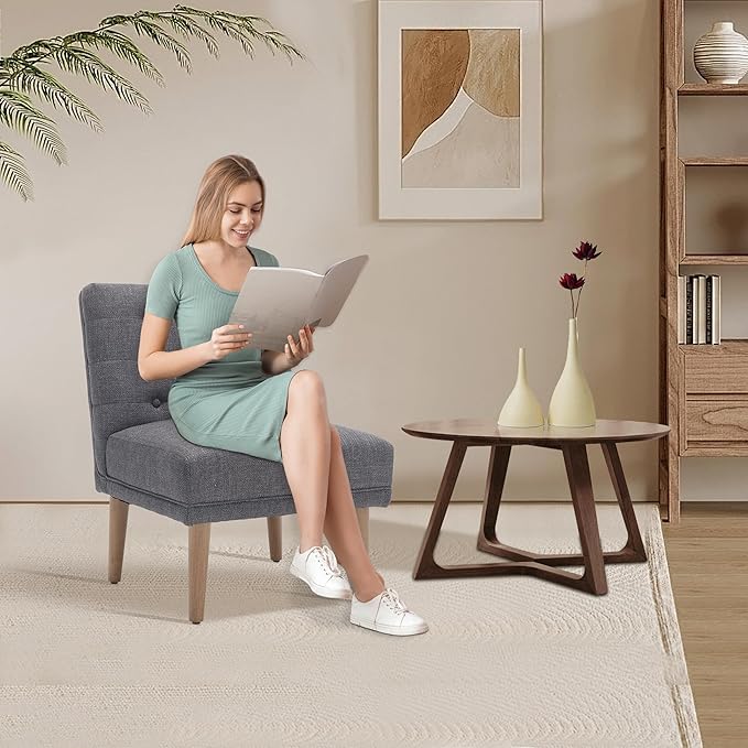 Accent ChairModern Armless Living Room ChairsComfy Upholstered Linen Makeup Vanity Chair with Solid Wood LegsArm Chairs for Reading in BedroomDark Grey
