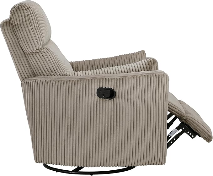 Lexicon Modern Swivel Glider Recliner Chair Nursery Glider Corduroy Fabric Upholstery Recliner with 2 Lumbar Pillows Manual Reclining Sofa Chair for Living Room/Office/Apartment Taupe