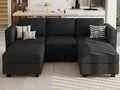 Belffin Modular Sectional Sofa Fabric U Shaped Couch Double Chaise Sectional Couch Convertible Ottoman Sofa with Storage Black