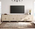 WAMPAT Farmhouse TV Stand for 85 inch TV with 8 Doors and 4 Drawers Wood Universal TV Stand with Large Storage Cabinets Beige Entertainment Center TV Console Table for Living Room Bedroom