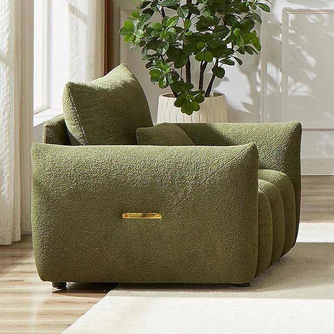 Modern Accent Chair with One Pillow 36.8'' Teddy Fabric Upholstered Sofa with Solid Wood Frame Single Sofa Lounge Chair for Apartment Office Living Room (Green * Pillow98)