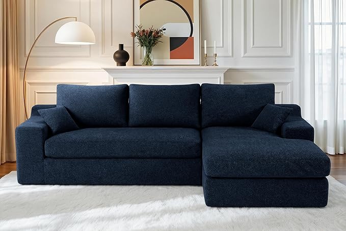 HABUTWAY 101'' Modular Sectional Sofa Cloud Sectional Couches for Living Room Comfy Boneless Couch with Deep Seat Modern L-Shape Sofa with Chaise No Assembly Required (Blue Right Facing Chaise)