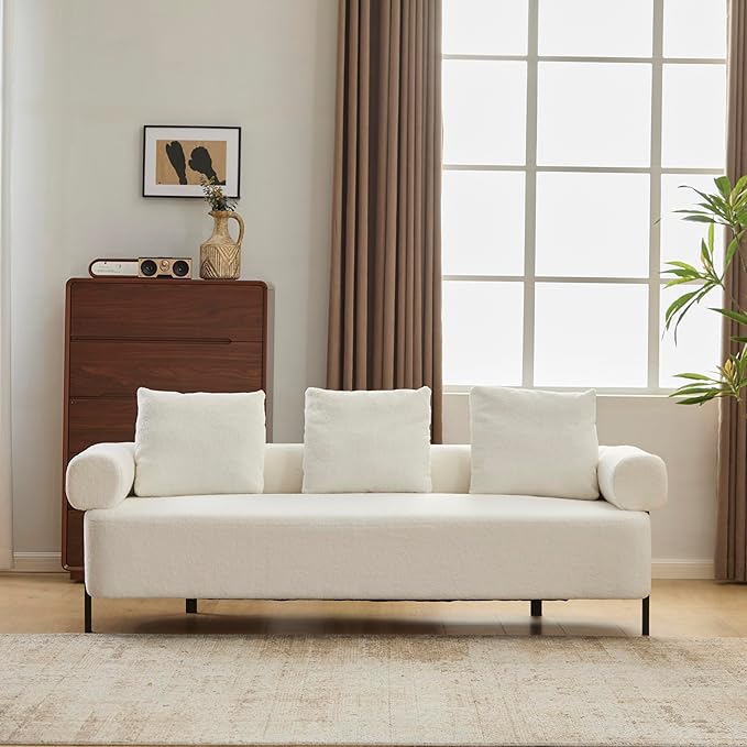Christopher Knight Home Gilly 78 Modern Boucle Upholstered Sofa with Pillow Oversized Comfy Cloud Couch with Wooden Frame 3-Seater Sofa Couch for Living Room Bedroom Home Office Beige
