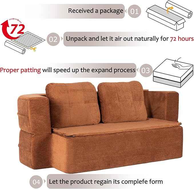 Folding Sofa Bed 78.7 Extra-Long Convertible Sofa Bed with 2 Pillows &amp Blanket 14.6 Thick High-Density Foam Boneless Couch for Bedroom Living Room Apartment Brown