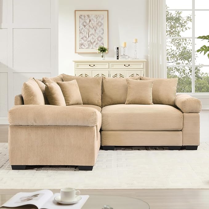 79.2 Oversized Modular Sectional Sofa Corduroy Large Sectional Couches for Living Room Love Seat Couches Modern Deep Seat Sofa Set with Chaise Camel
