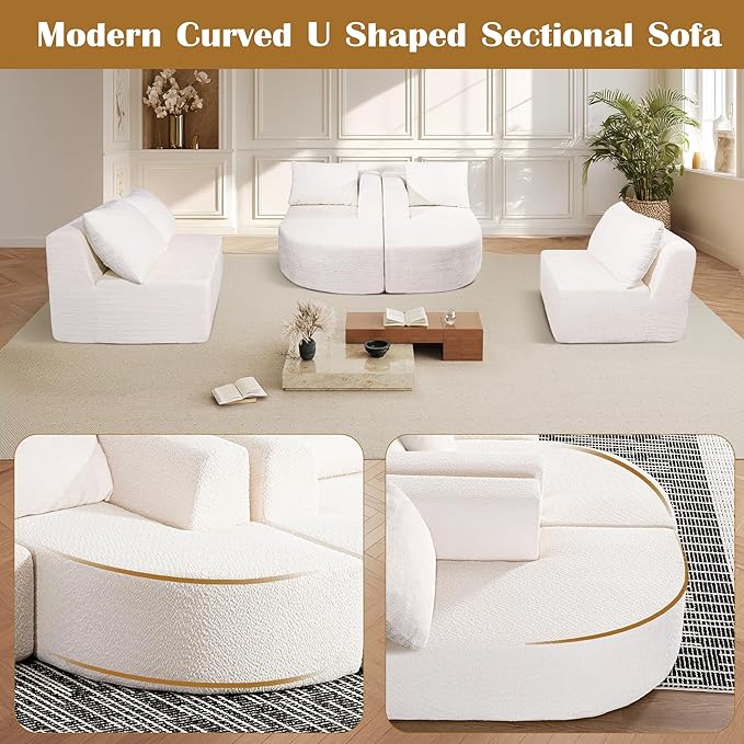 144 Cloud Sectional Couches for Living Room Modern Modular U Shaped Couch with Chaise Lounge Comfy Deep Seat Boneless Sofa No Assembly Required (White) | Instant Comfort Deep Seat Pet-Friendly