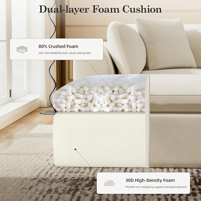 4 Seater Modular Sectional CouchModern L Shaped Boneless Sectional Sofa with OttomanChenille Cloud Couches for ApartmentBeige