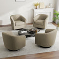 Swivel Barrel Accent Chair Modern Round Linen Arm Chair for Living Room Bedroom Comfy Club Reading Chairs for Adults（Linen Fabric Light Brown Set of 4