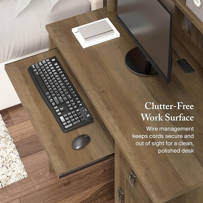 Bush Furniture Salinas Computer Desk with Hutch | Study Table with Drawers Cabinets &amp Pullout Keyboard/Laptop Tray | Modern Home Office Desk in Reclaimed Pine | Work Desk with Storage