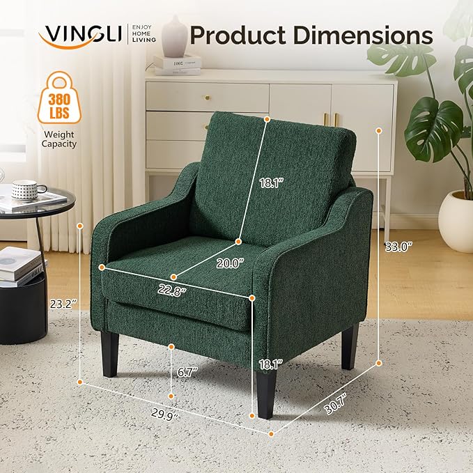 VINGLI Accent Chair for Living Room Chairs Reading Chair for Bedroom Chair Scooped Arm Chair Mid Century Modern Accent Chairs Upholstered Comfy Chair for Apartment Waiting Room (2 Dark Green)