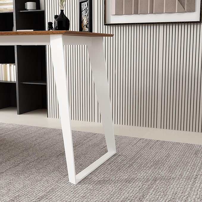 Homsee Home Office Computer Desk Corner Desk with 3 Drawers 2 Shelves &amp 2 Doors 55 Inch Large L-Shaped Study Writing Table with Storage Cabinet White &amp Brown (54.3”L x 40.9”W x 29.1”H)
