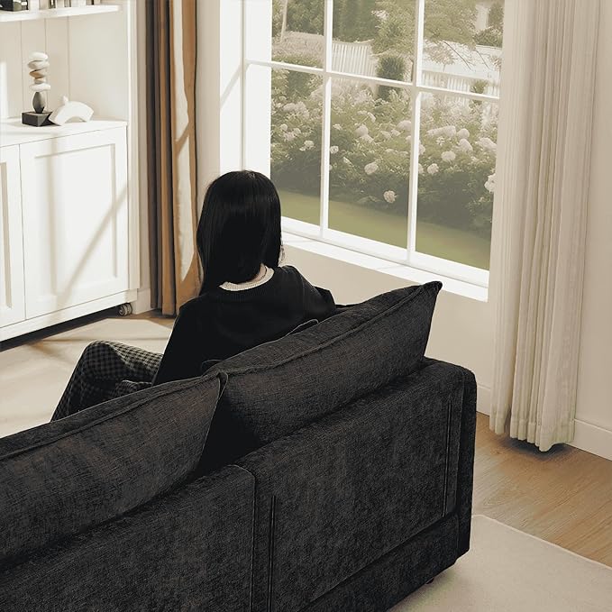 Homy Casa 102 Inch L Shaped Couch Set3-Seat Sectional Sofa with Chaise Comfortable Chenille Fabric Removable Cushions Ottoman DIY CombinationModern Design for Living/Family Room (Black)