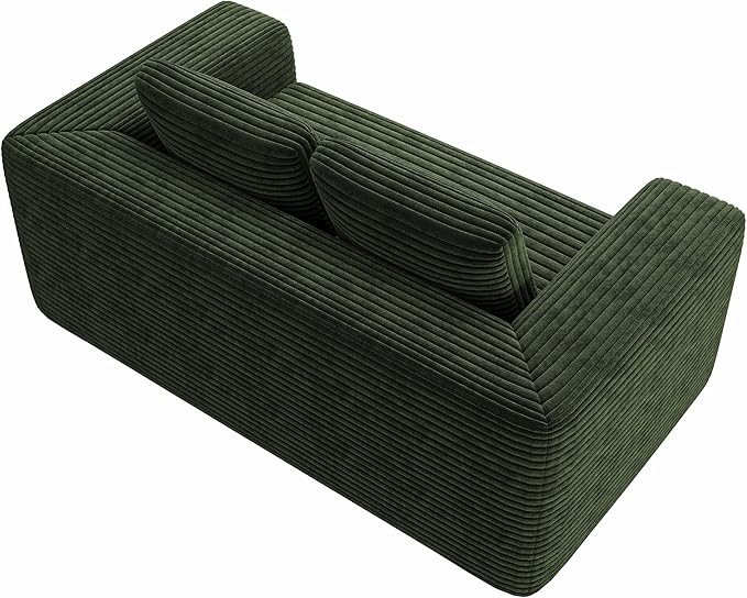 63 2 Seater Boneless Sofa Cloud Loveseat Sofa in A Box for Living Room Corduroy Couch Memory Foam Couch No Assembly Needed Floor Sofa Lounge for Living Room Bedroom Green