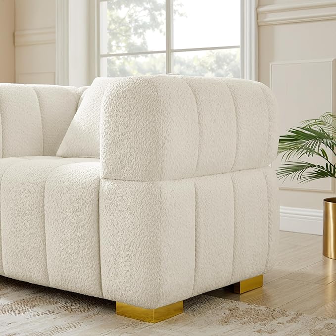 VANOMi Sofa and Chair Set Modern Deep Seat Couch &amp Boucle Sofa Chairs Oversized Upholstered Couch Sets for Living Room Bedroom Office Apartment White (2 Pieces)