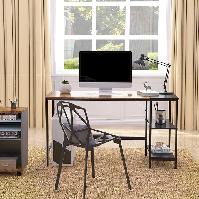 soges 55.1 Inch Home Office Computer Desk Study Writing Table Desk with with Splice Board Wooden Study Working Table Desk with 2-Tier Storage ShelfModern Laptop PC TableCXYM-PB001B-140