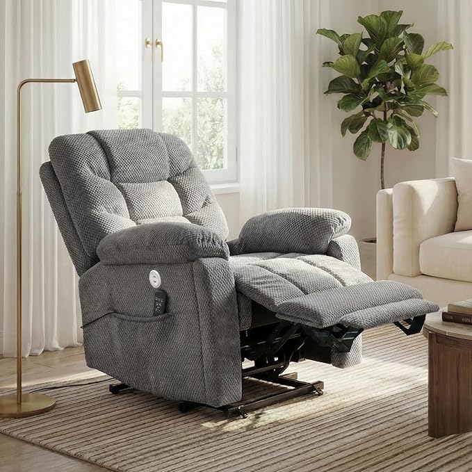 Oversized Power Lift Recliner Dual Motor Elderly Lift Chair with Independent Backrest &amp Footrest Adjustment Hidden Cupholder USB-A/USB-C Charging Ports Lounge Chair for Living Room