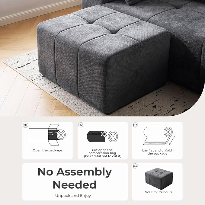 Square Stuffed Pouf OttomanChenille Poufs with Foam Chunk Filling27.9 X 16.1 Floor Poufs for SofaAccent Foot Rest Stool for Living RoomBedroomGrey