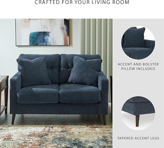 Signature Design by Ashley Bixler Classic Tufted Loveseat with Removable Cushions Blue