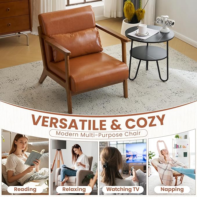 MOJAY Modern Accent Chair with Ottoman PU Leather Upholstered Armchair Living Room Chair for Bedroom Balcony Reception