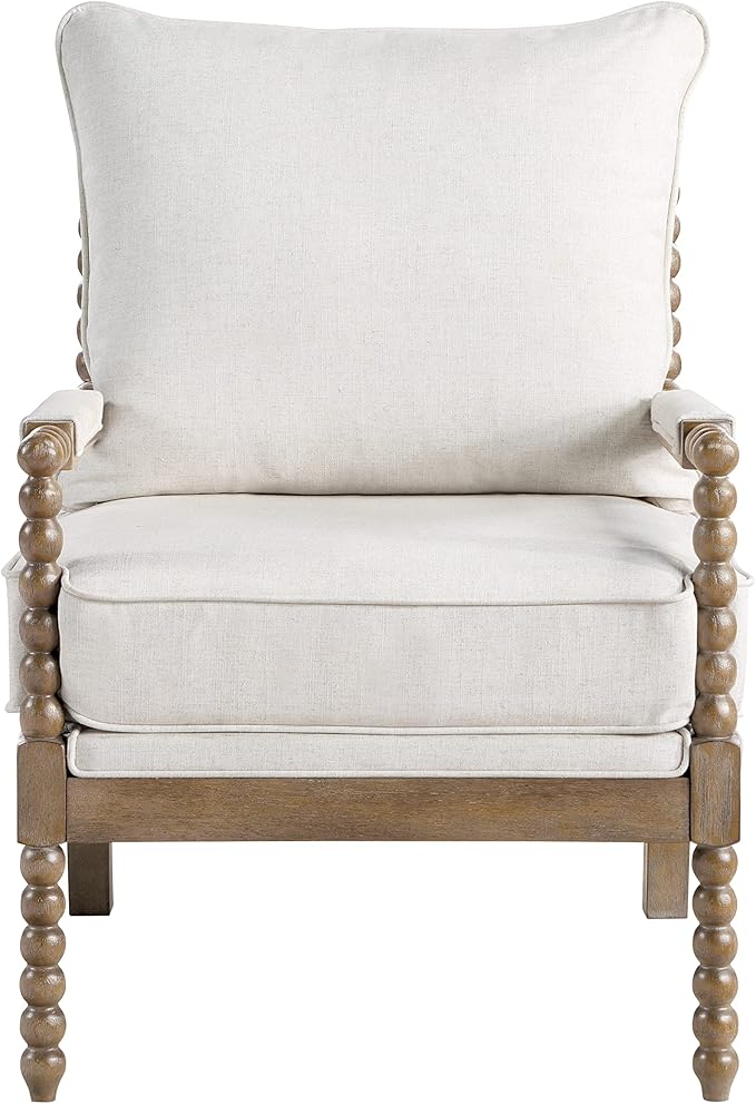 OSP Home Furnishings Fletcher Spindle Accent Chair with Rustic Brown Finish Linen Upholstery