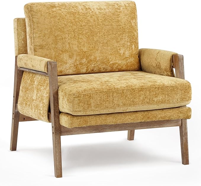 DUHOME Mid Century Modern Accent Chair with Wood FrameComfy Reading Chair with Armrest Mid Century Modern Chair Upholstered Living Room Chairs for BedroomYellow
