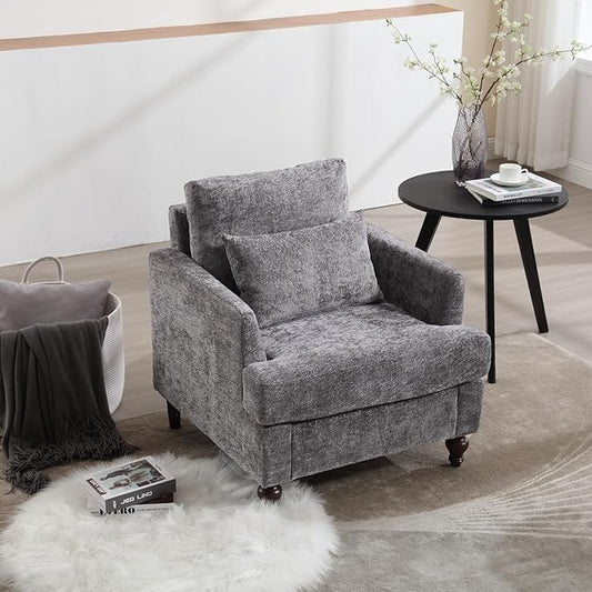 JOYBASE Accent Chair Single Sofa Chair Mid-Century Modern Upholstered Armchair Reading Club Chair for Living Room Office Bedroom (Grey Chenille)