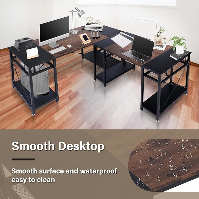 Computer Home Office Desk 48 inch Desk with 4 Storage Shelves &amp Hooks Study Simple Computer Desk with Splice Board Student Study Desk Laptop Table for Home Office Bedroom Gaming Room