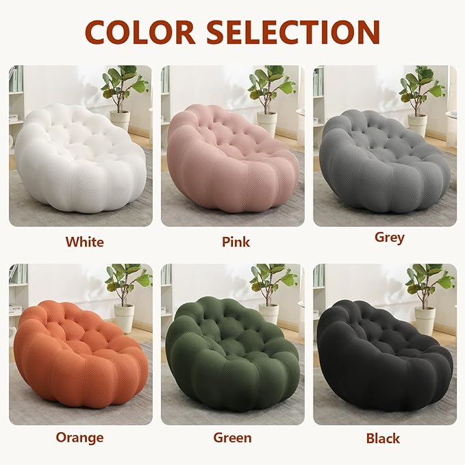 36 Oversized Bubble Chair Upholstered Mesh Fabric Bubble Sofa Couch &amp Floor Lounge Chair with 3D Honeycomb Design for Living Room Office Apartment Small Space - No Assembly Required (Orange)